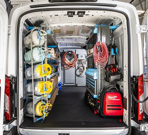 A fully equipped HVAC utility van