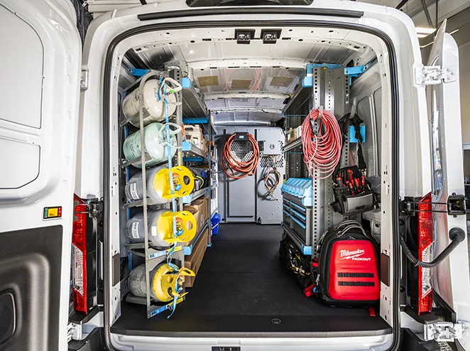 A fully equipped HVAC utility van